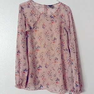 Silky pink with floral blouse. Size L.  Brand: Worthington